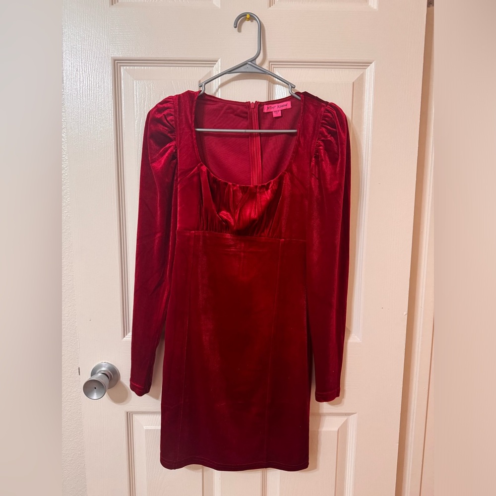 Betsey Johnson Deep Red Velvet Long Sleeve Dress